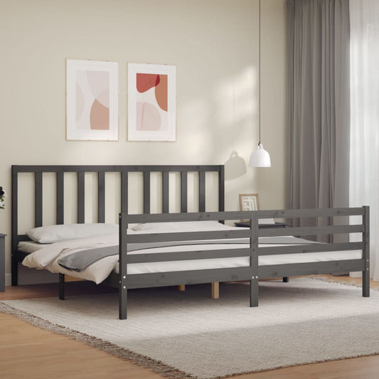 vidaXL Estructura de cama con cabecero madera maciza gris 200x200 cm