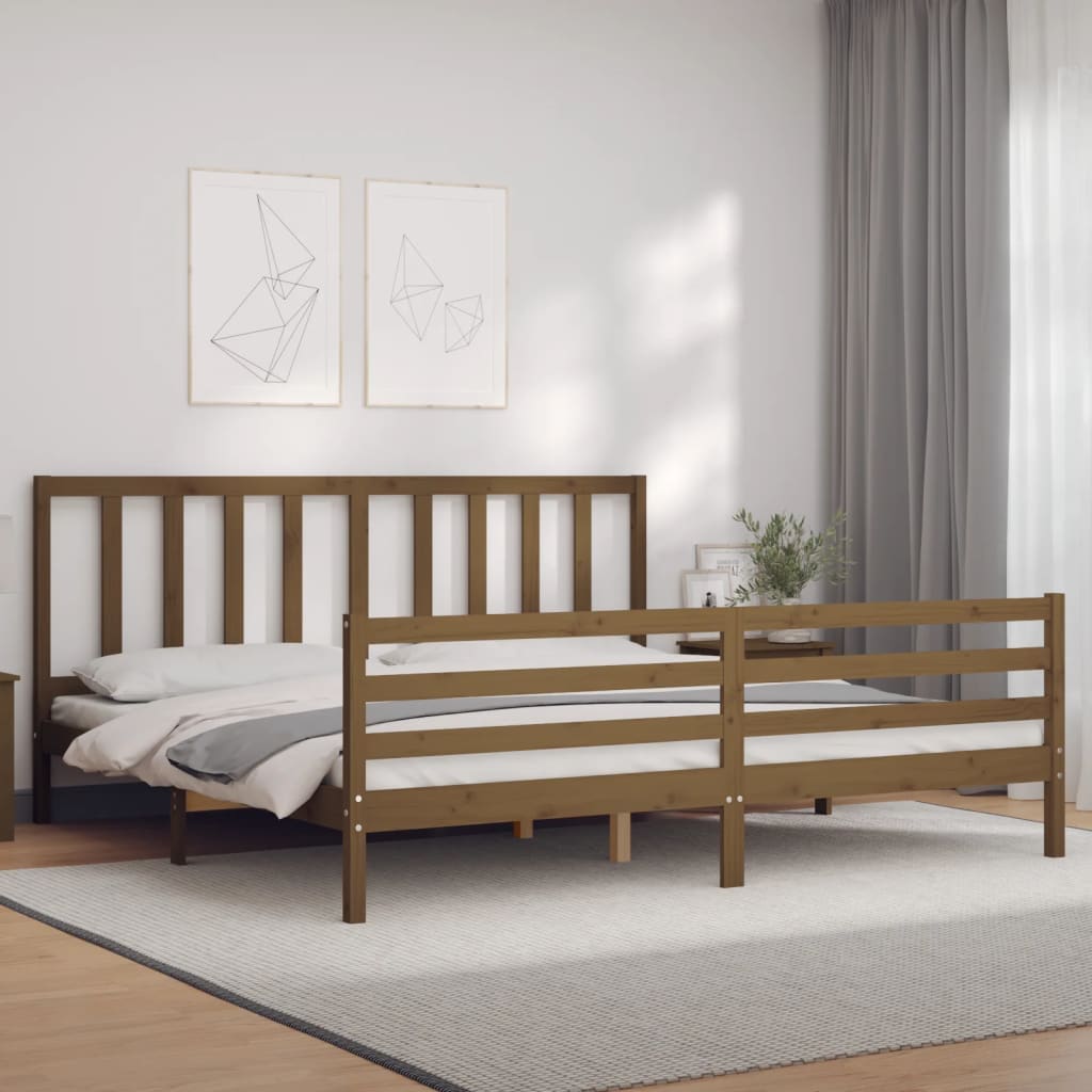 vidaXL Estructura cama y cabecero madera maciza marrón miel 200x200 cm