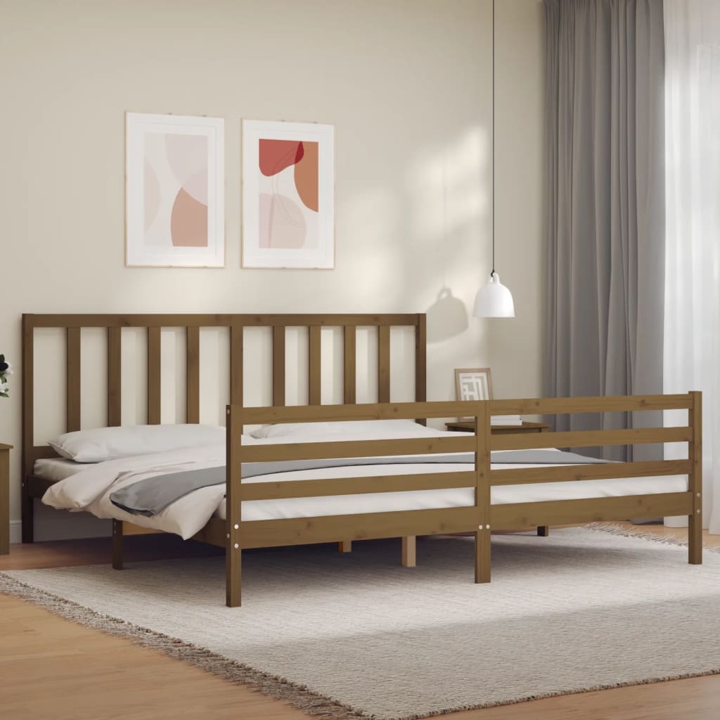 vidaXL Estructura cama y cabecero madera maciza marrón miel 200x200 cm