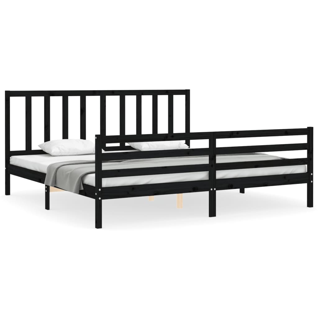 vidaXL Estructura de cama con cabecero madera maciza negro 200x200 cm