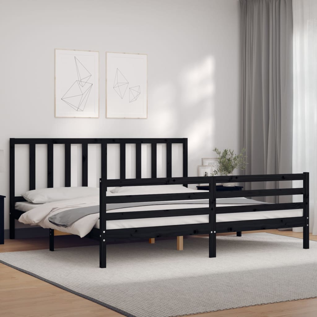 vidaXL Estructura de cama con cabecero madera maciza negro 200x200 cm