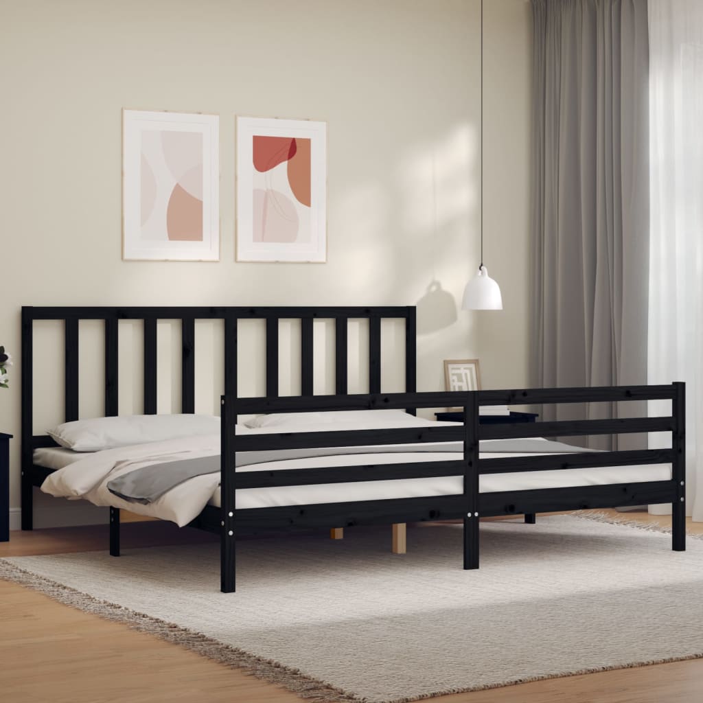 vidaXL Estructura de cama con cabecero madera maciza negro 200x200 cm