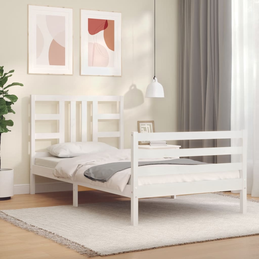 vidaXL Estructura de cama con cabecero madera maciza blanco