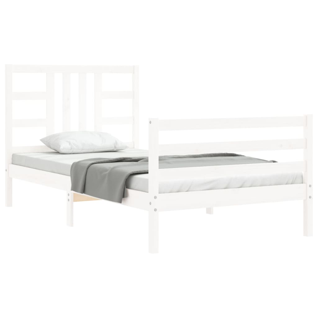 vidaXL Estructura de cama con cabecero madera maciza blanco