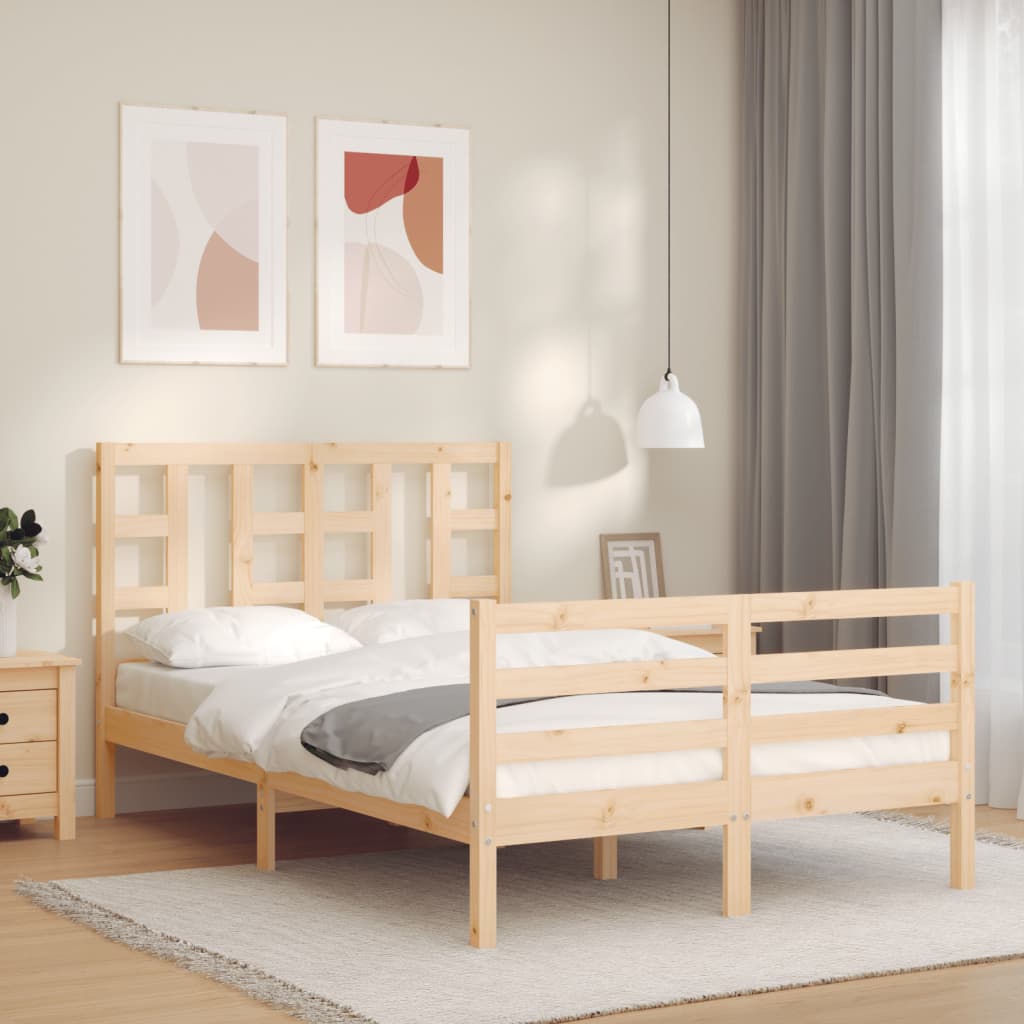 vidaXL Estructura de cama de matrimonio con cabecero madera maciza