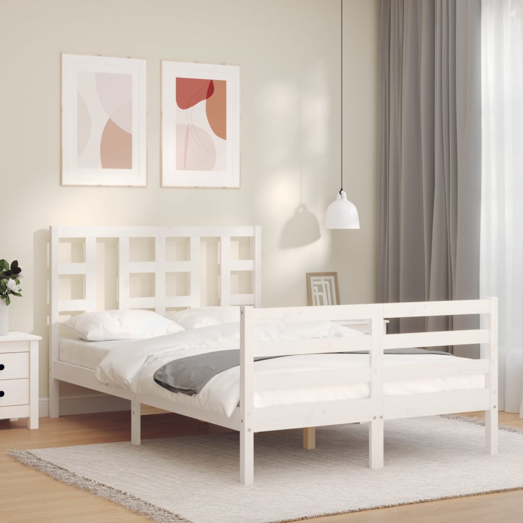 vidaXL Estructura cama de matrimonio con cabecero madera maciza blanco