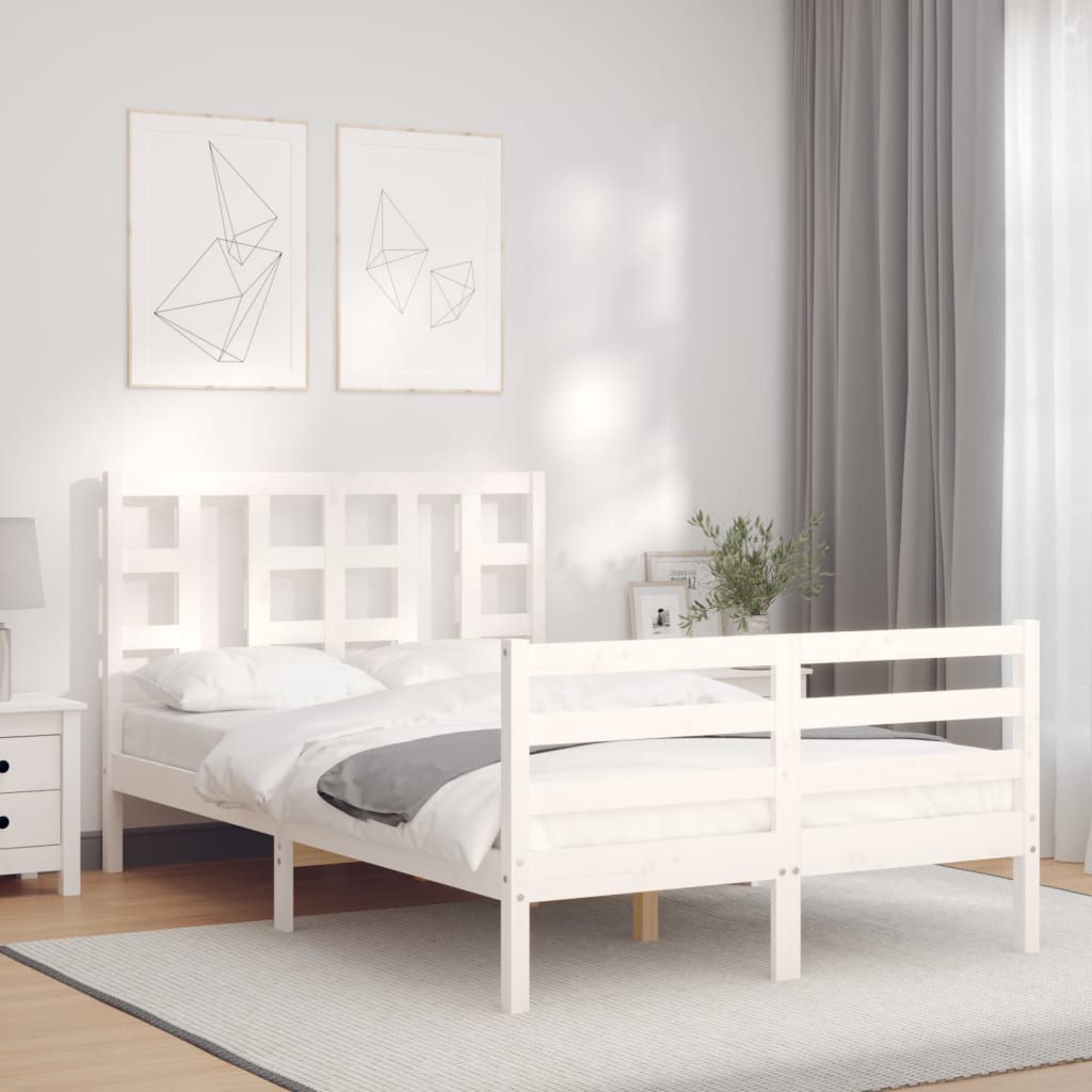 vidaXL Estructura cama de matrimonio con cabecero madera maciza blanco