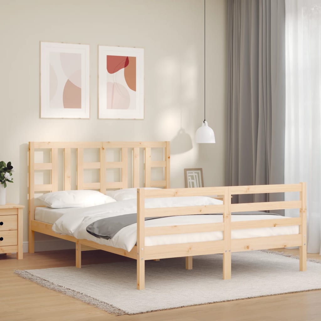 vidaXL Estructura de cama de matrimonio con cabecero madera maciza