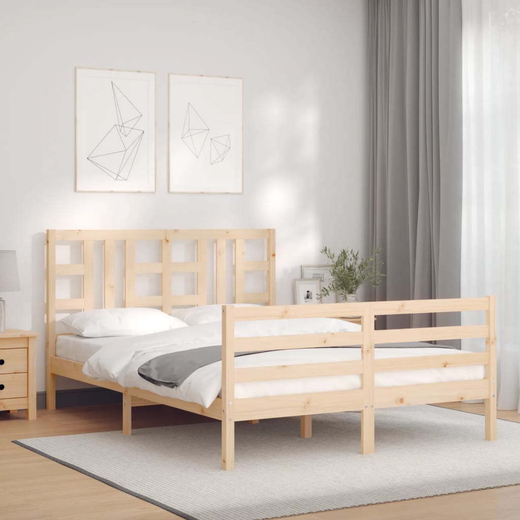 vidaXL Estructura de cama de matrimonio con cabecero madera maciza