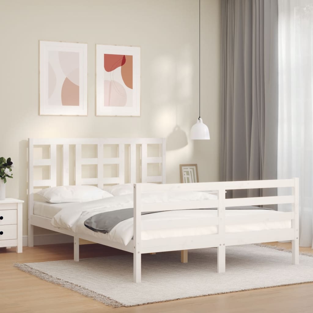 vidaXL Estructura cama de matrimonio con cabecero madera maciza blanco