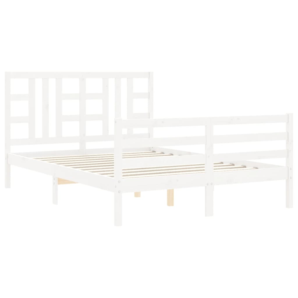 vidaXL Estructura cama de matrimonio con cabecero madera maciza blanco