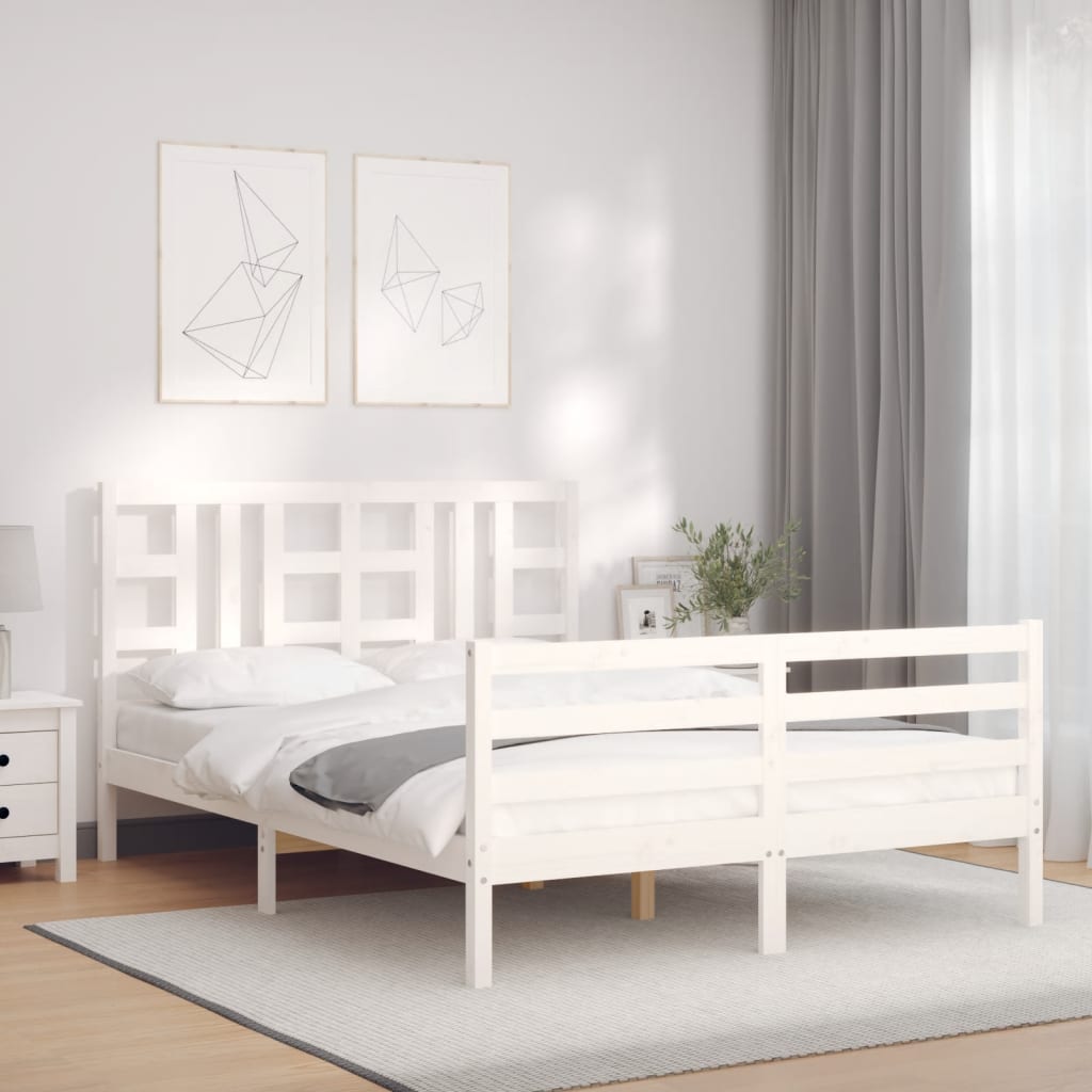 vidaXL Estructura cama de matrimonio con cabecero madera maciza blanco