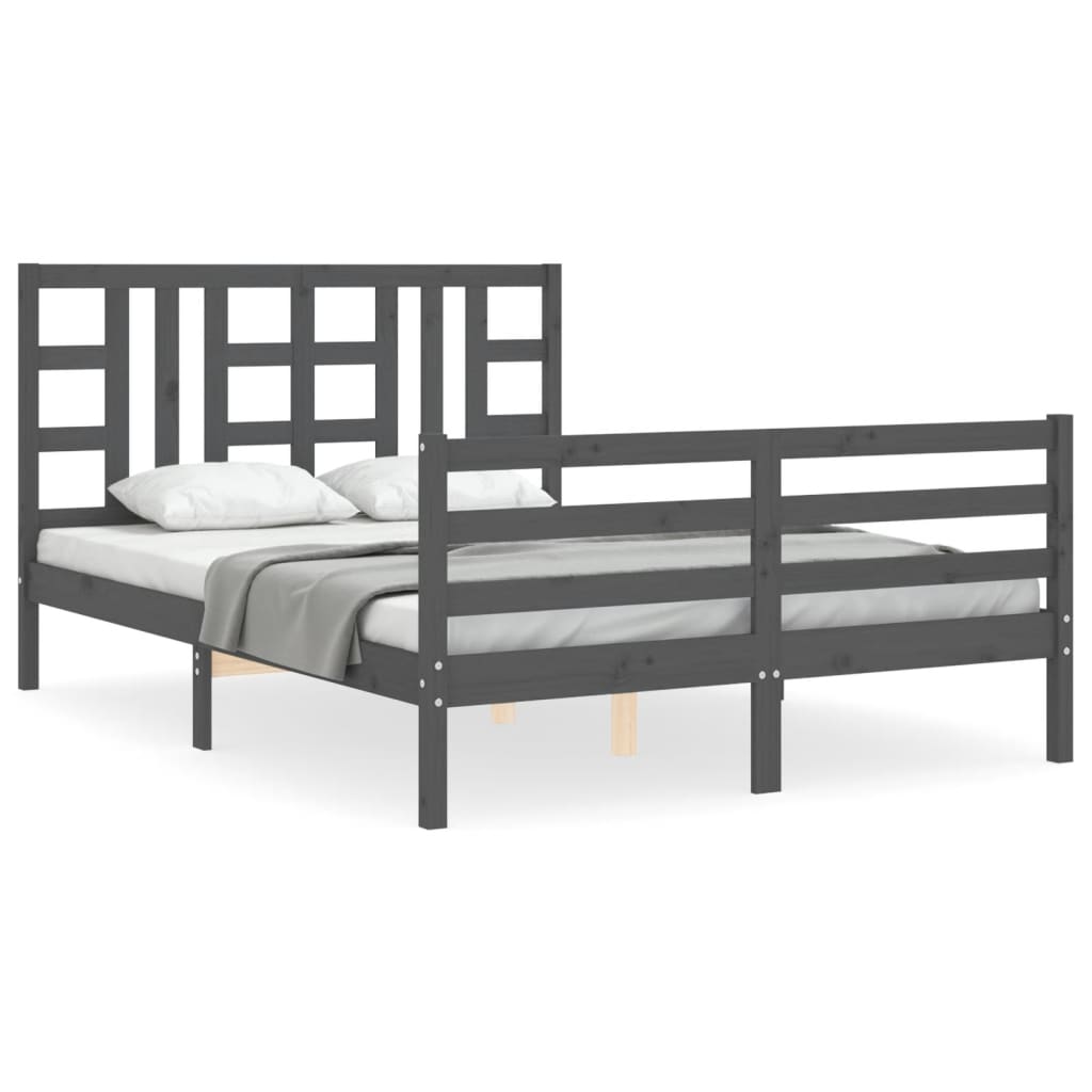 vidaXL Estructura de cama con cabecero madera maciza gris 140x190 cm