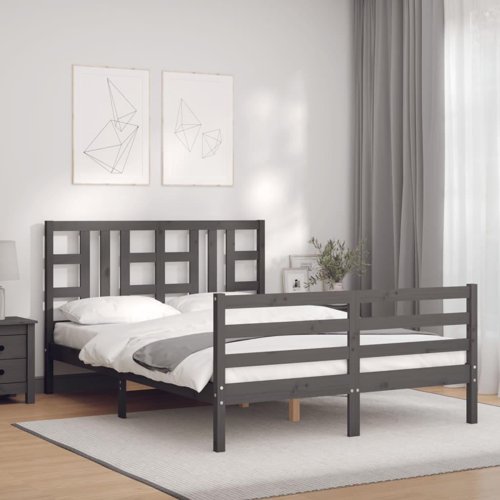 vidaXL Estructura de cama con cabecero madera maciza gris 140x190 cm