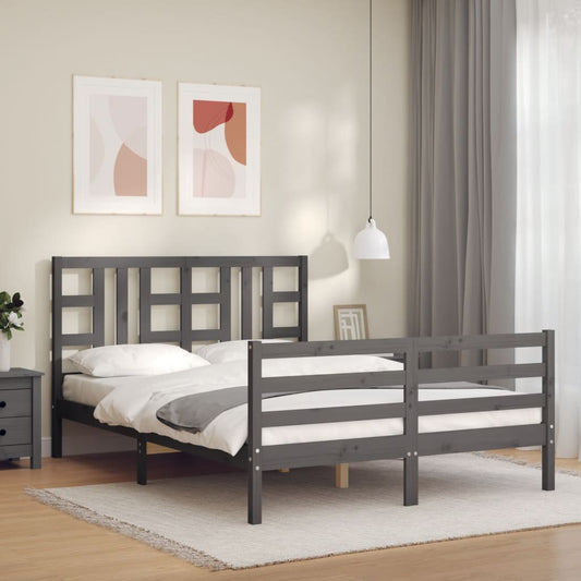 vidaXL Estructura de cama con cabecero madera maciza gris 140x190 cm