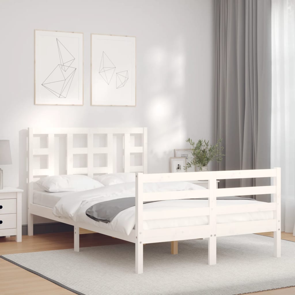 vidaXL Estructura de cama con cabecero madera maciza blanco 120x200 cm