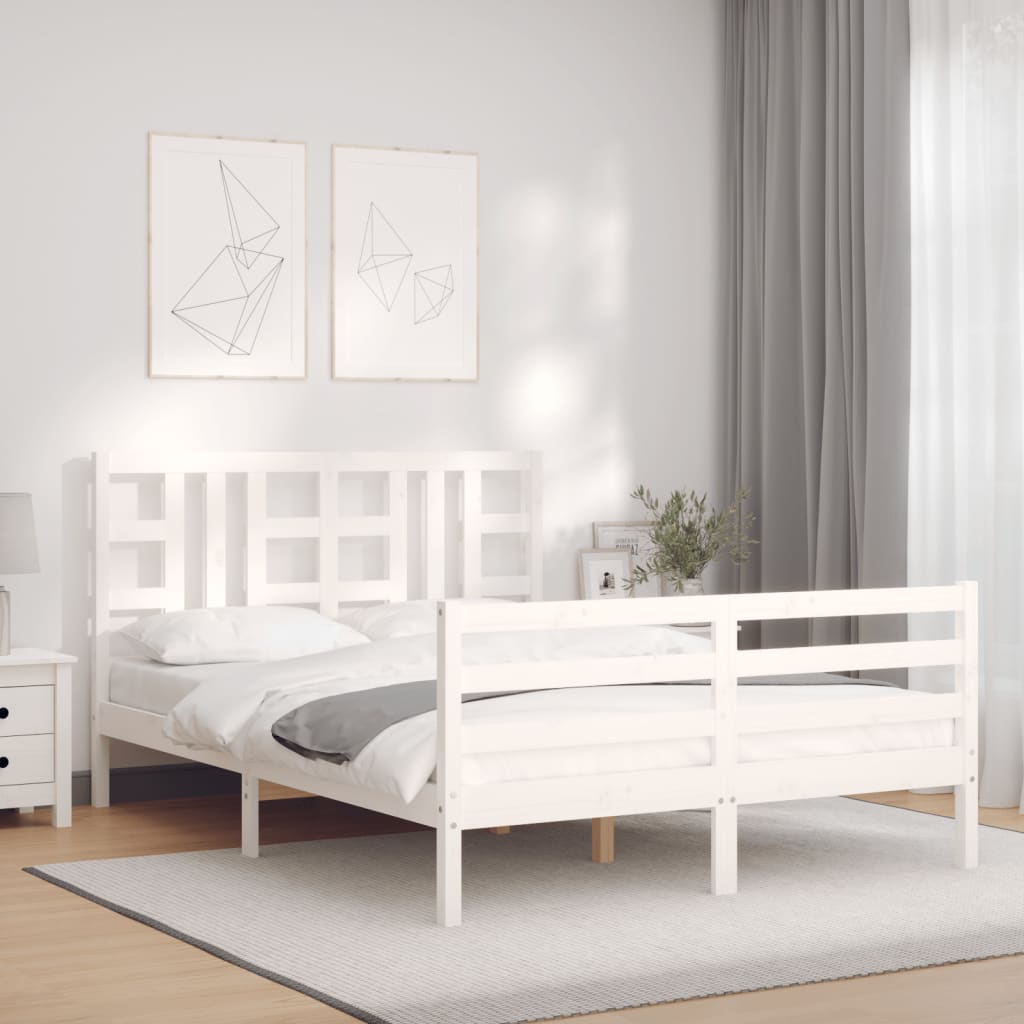 vidaXL Estructura de cama con cabecero madera maciza blanco 140x200 cm