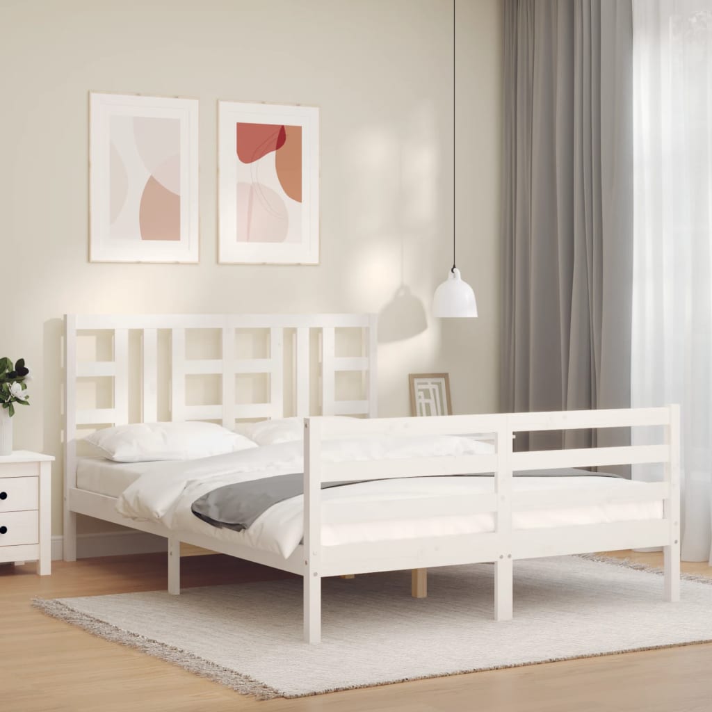 vidaXL Estructura de cama con cabecero madera maciza blanco 140x200 cm