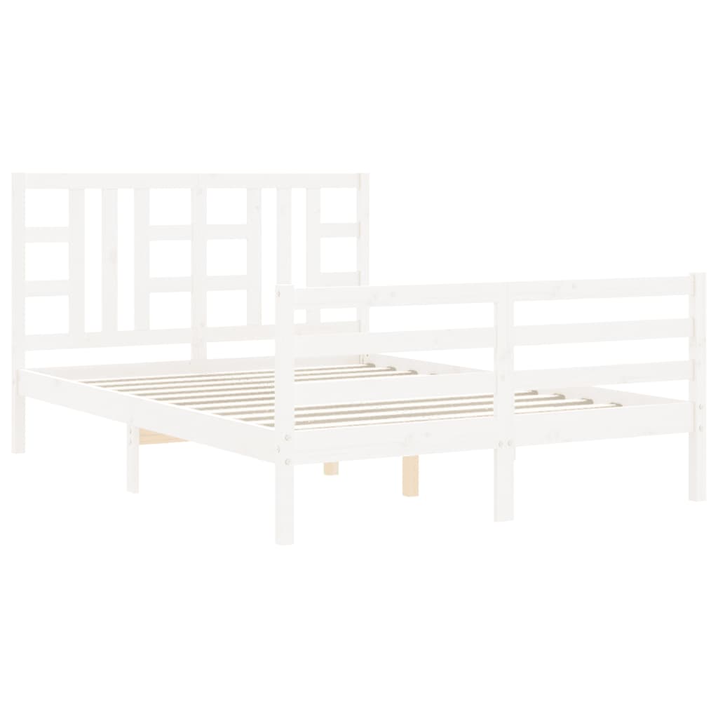 vidaXL Estructura de cama matrimonio con cabecero madera maciza blanco