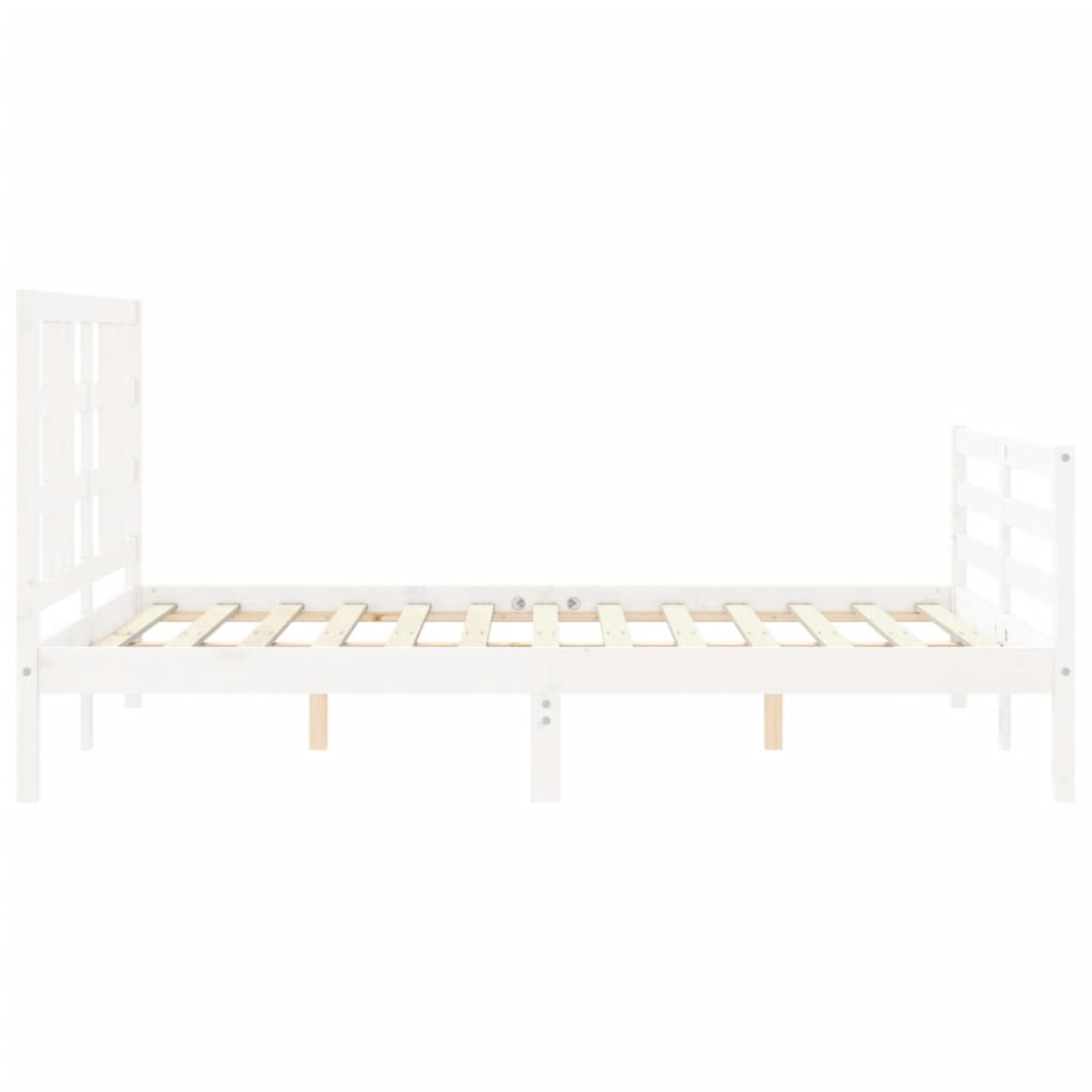 vidaXL Estructura de cama matrimonio con cabecero madera maciza blanco