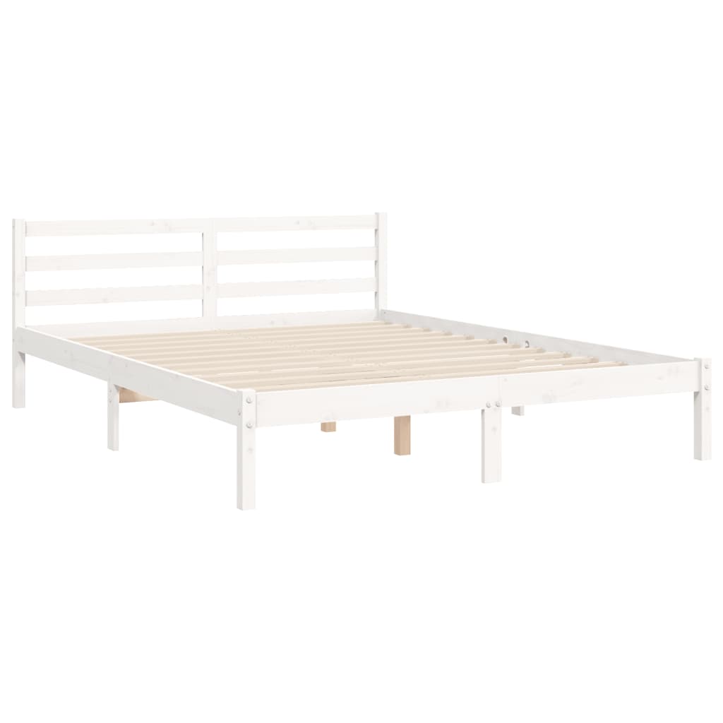 vidaXL Estructura de cama matrimonio con cabecero madera maciza blanco