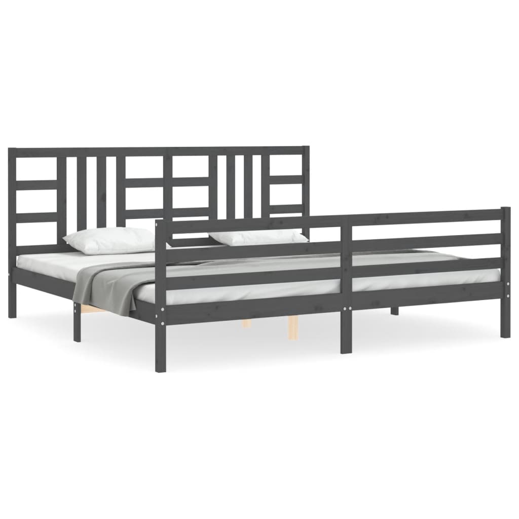 vidaXL Estructura de cama con cabecero madera maciza gris 200x200 cm