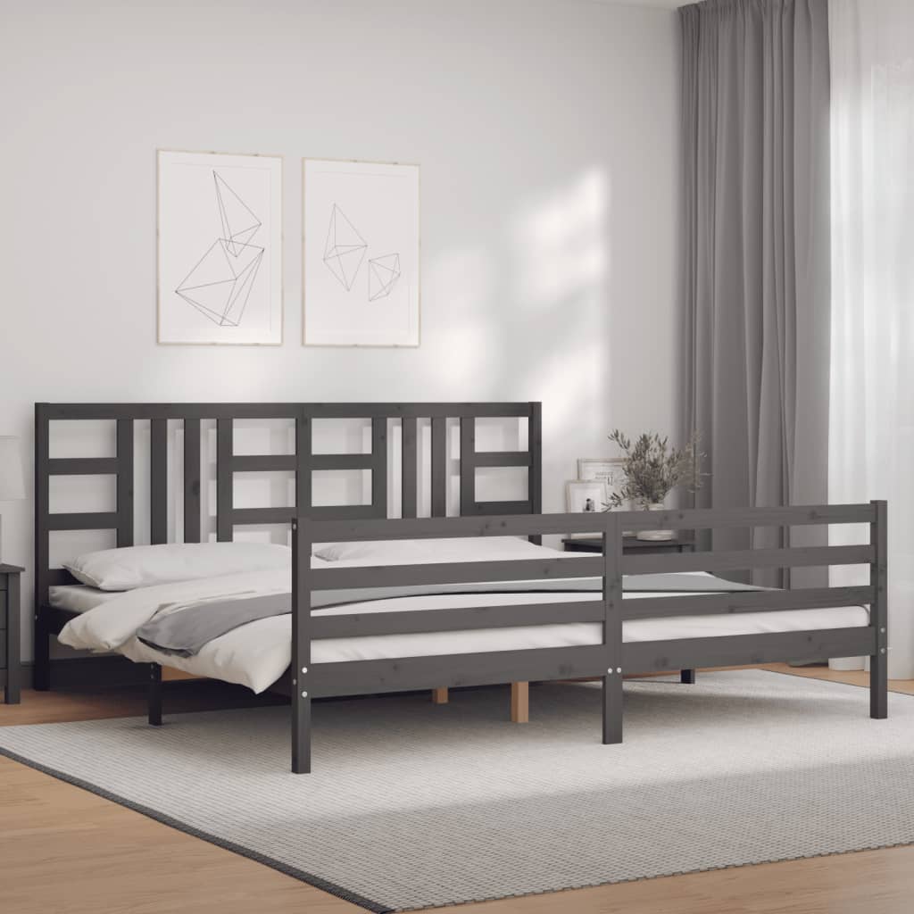 vidaXL Estructura de cama con cabecero madera maciza gris 200x200 cm