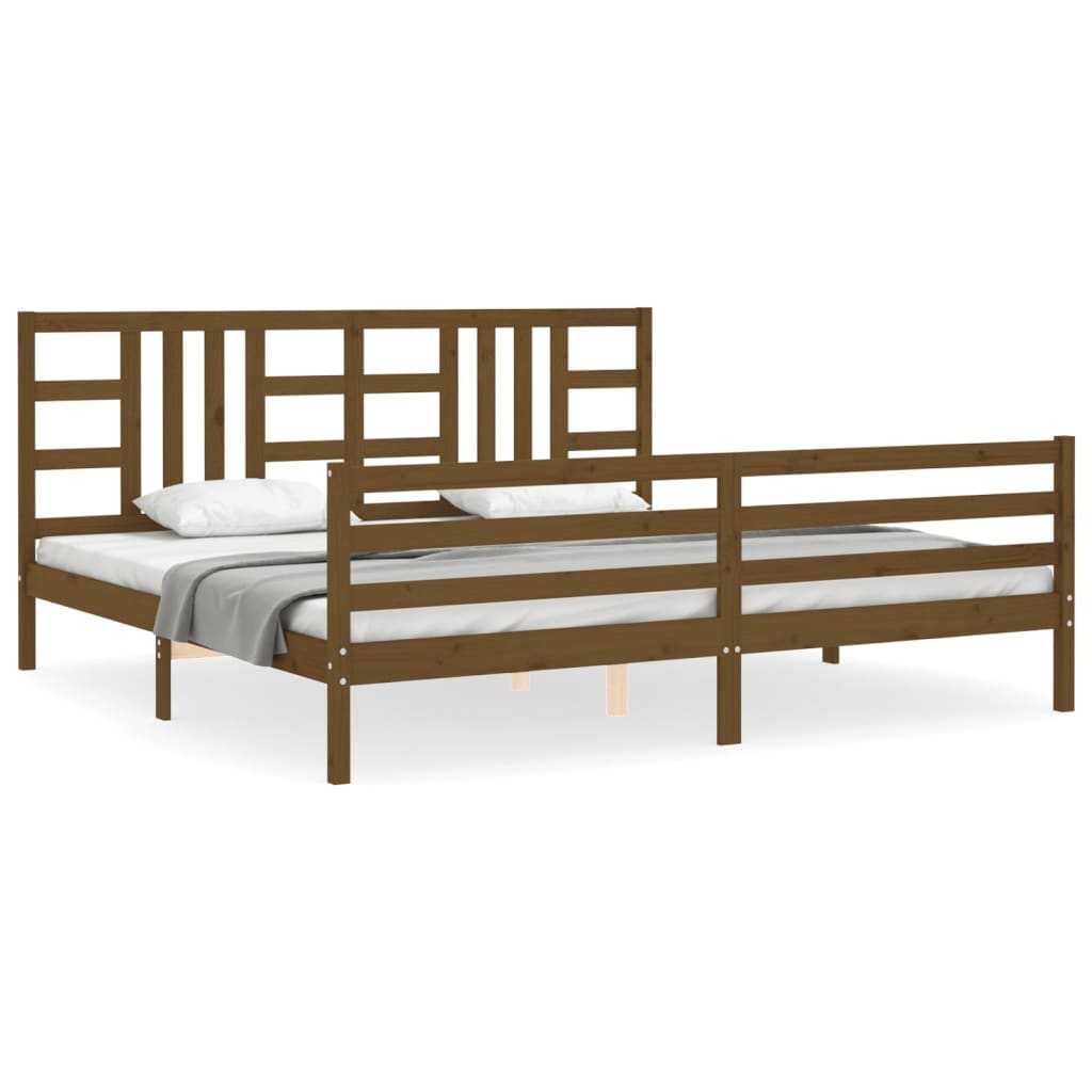 vidaXL Estructura cama y cabecero madera maciza marrón miel 200x200 cm