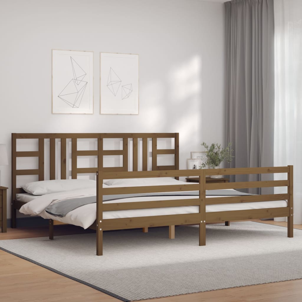 vidaXL Estructura cama y cabecero madera maciza marrón miel 200x200 cm