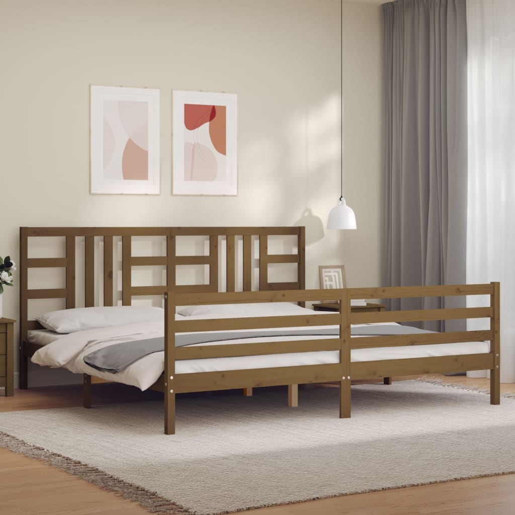 vidaXL Estructura cama y cabecero madera maciza marrón miel 200x200 cm