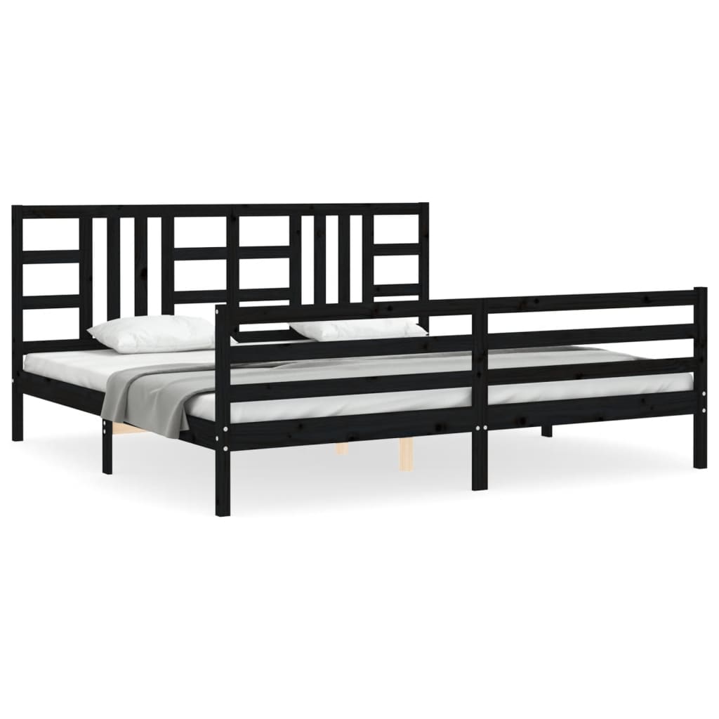 vidaXL Estructura de cama con cabecero madera maciza negro 200x200 cm