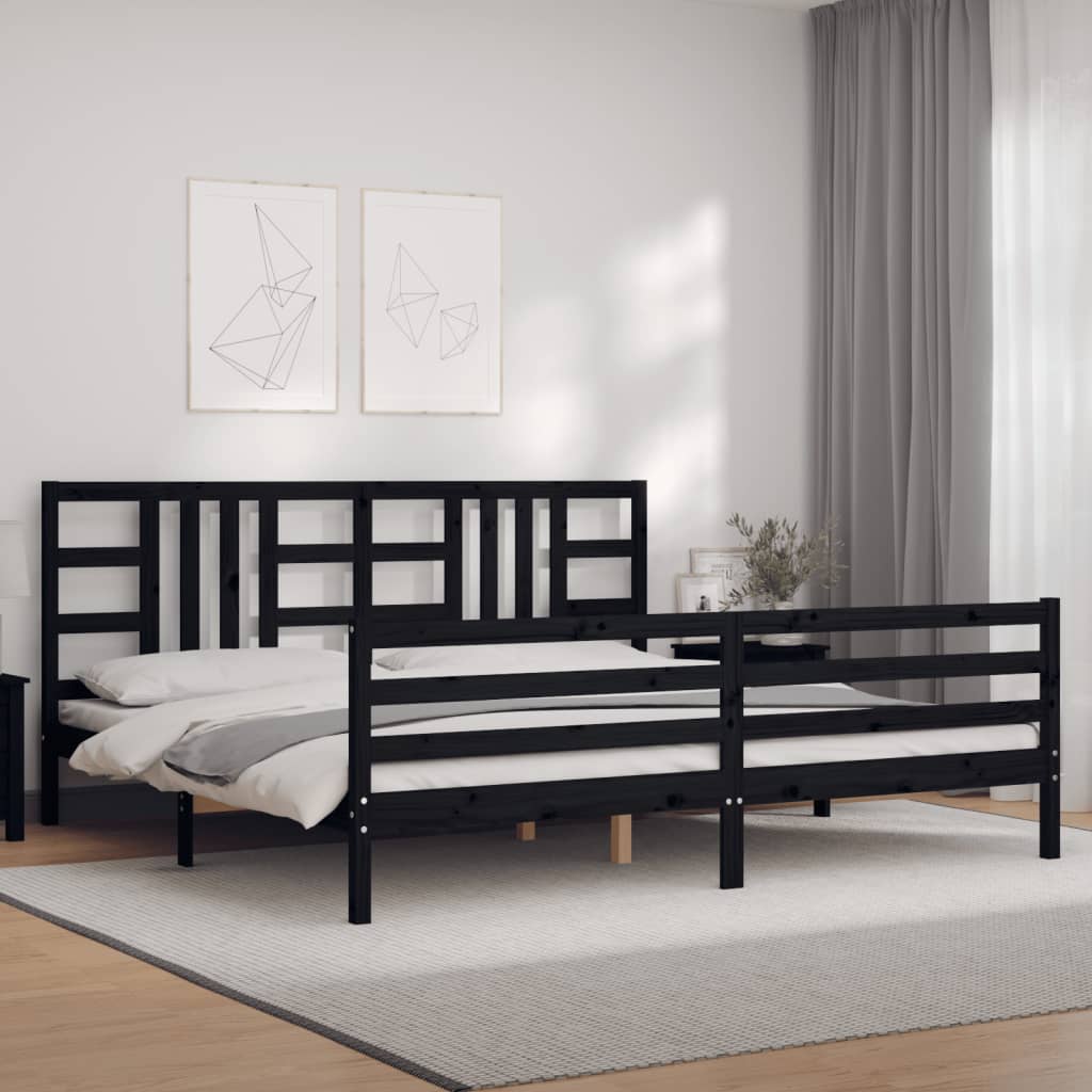 vidaXL Estructura de cama con cabecero madera maciza negro 200x200 cm