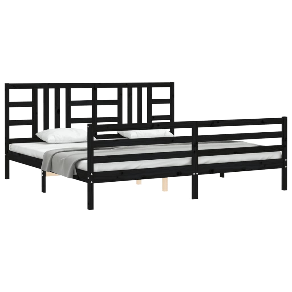 vidaXL Estructura de cama con cabecero madera maciza negro 200x200 cm