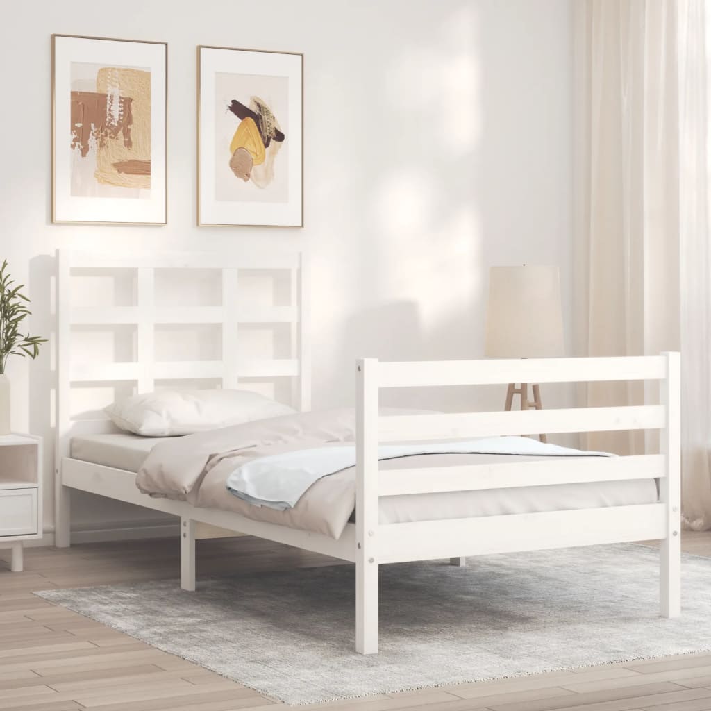 vidaXL Estructura de cama individual con cabecero madera maciza blanco