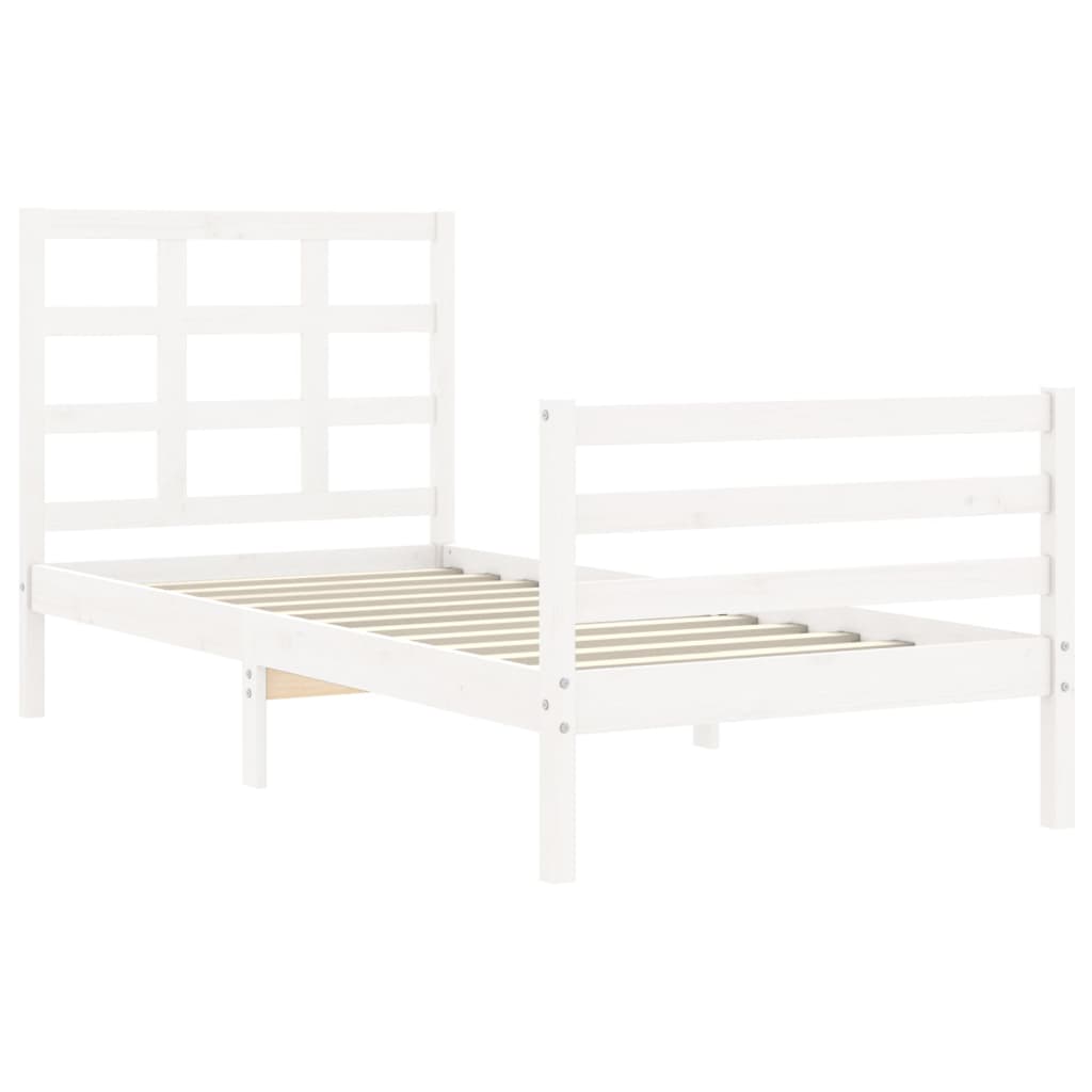 vidaXL Estructura de cama individual con cabecero madera maciza blanco