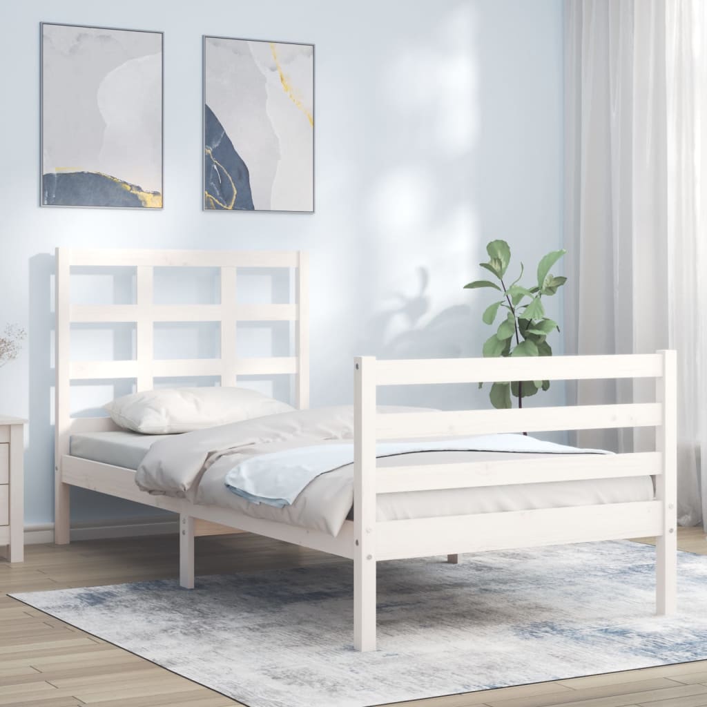 vidaXL Estructura de cama con cabecero madera maciza blanco