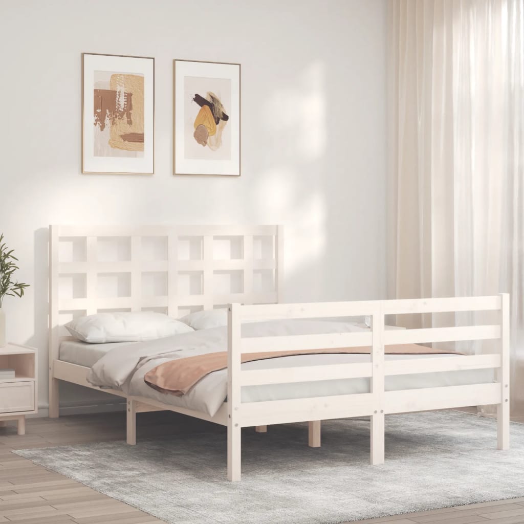 vidaXL Estructura cama de matrimonio con cabecero madera maciza blanco