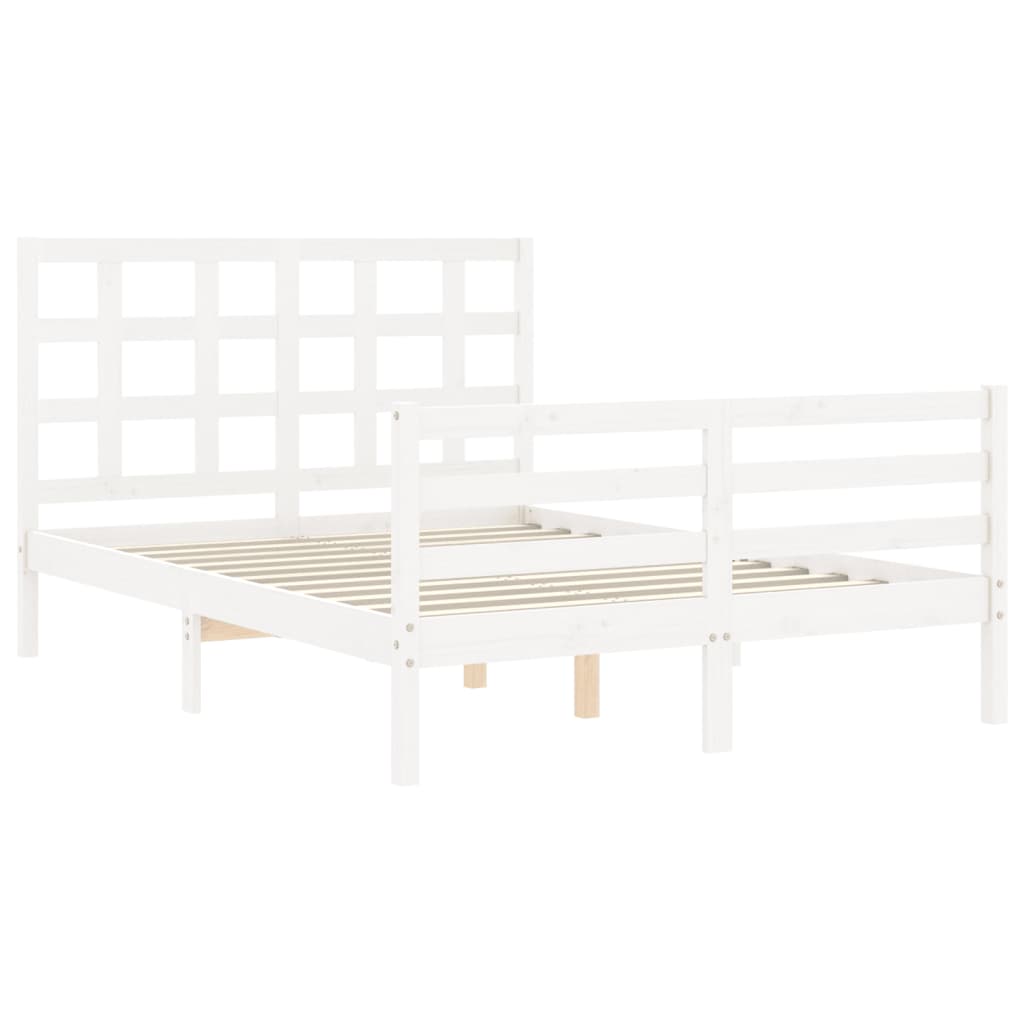 vidaXL Estructura cama de matrimonio con cabecero madera maciza blanco