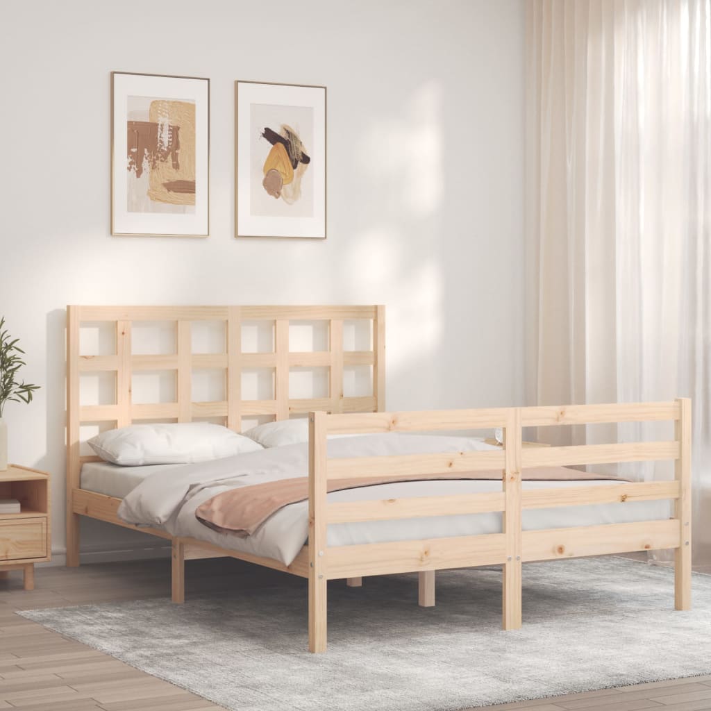 vidaXL Estructura de cama de matrimonio con cabecero madera maciza