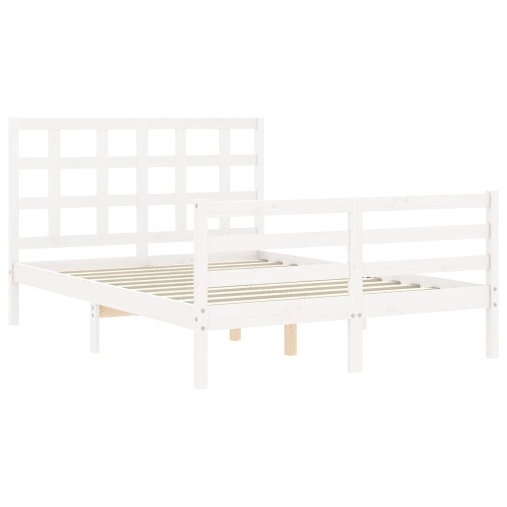 vidaXL Estructura cama de matrimonio con cabecero madera maciza blanco