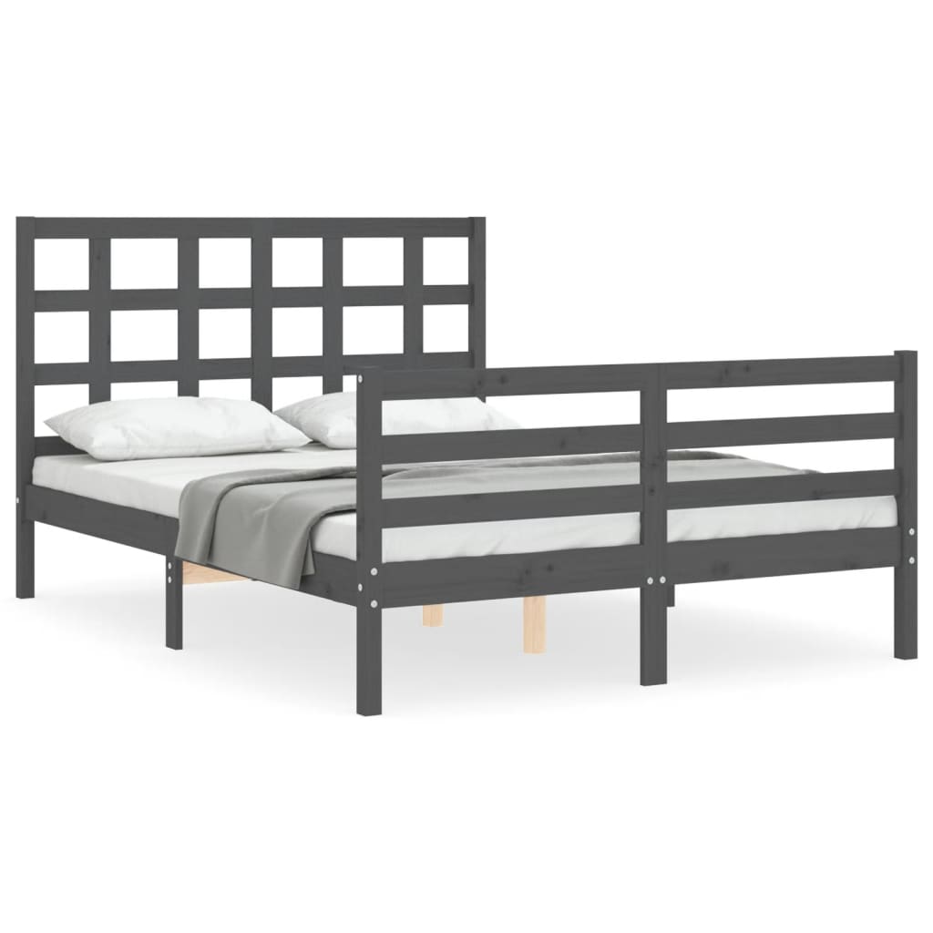 vidaXL Estructura de cama con cabecero madera maciza gris 140x190 cm