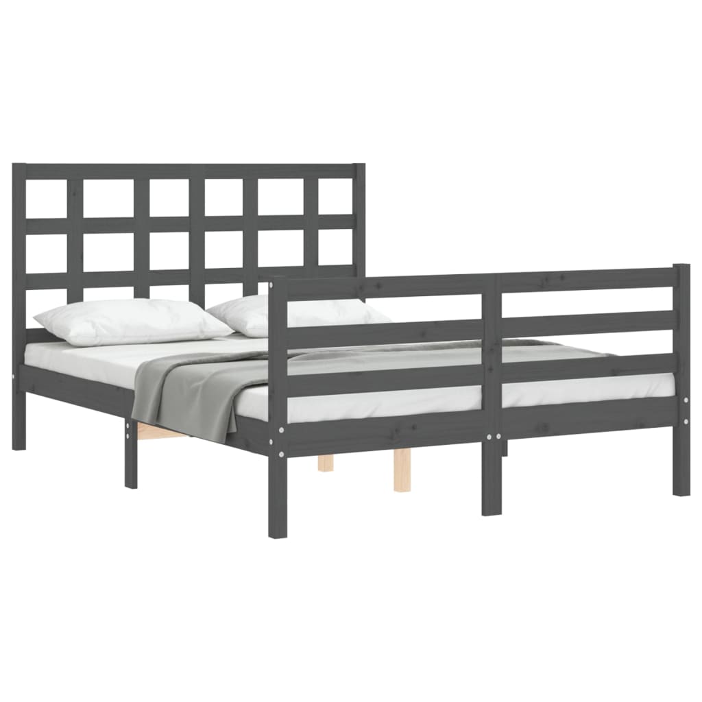 vidaXL Estructura de cama con cabecero madera maciza gris 140x190 cm