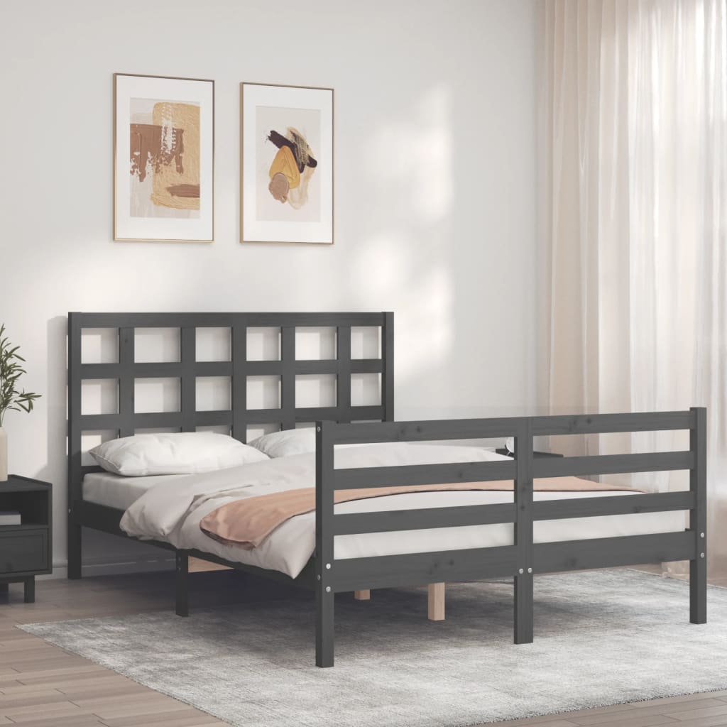 vidaXL Estructura de cama con cabecero madera maciza gris 140x190 cm