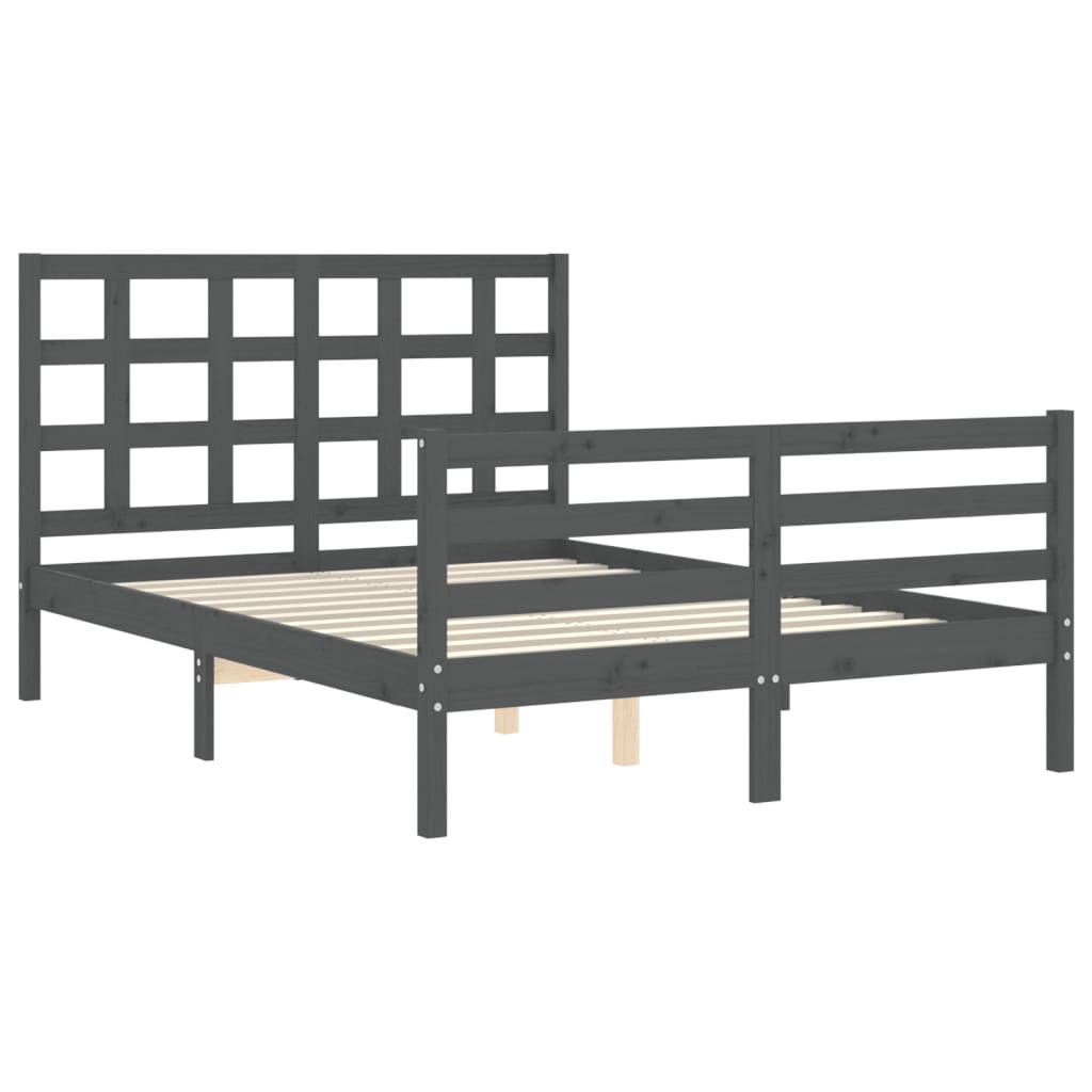 vidaXL Estructura de cama con cabecero madera maciza gris 140x190 cm