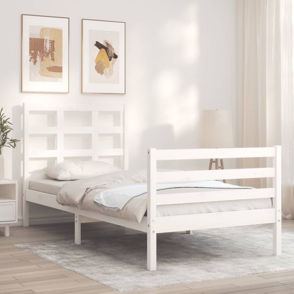 vidaXL Estructura de cama con cabecero madera maciza blanco 90x200 cm