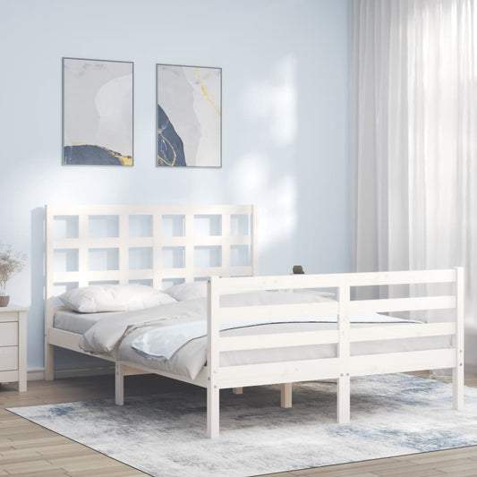 vidaXL Estructura de cama con cabecero madera maciza blanco 140x200 cm