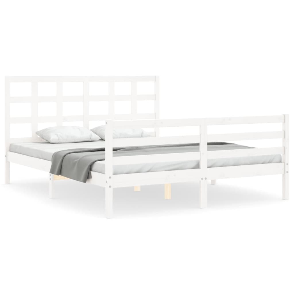 vidaXL Estructura de cama matrimonio con cabecero madera maciza blanco