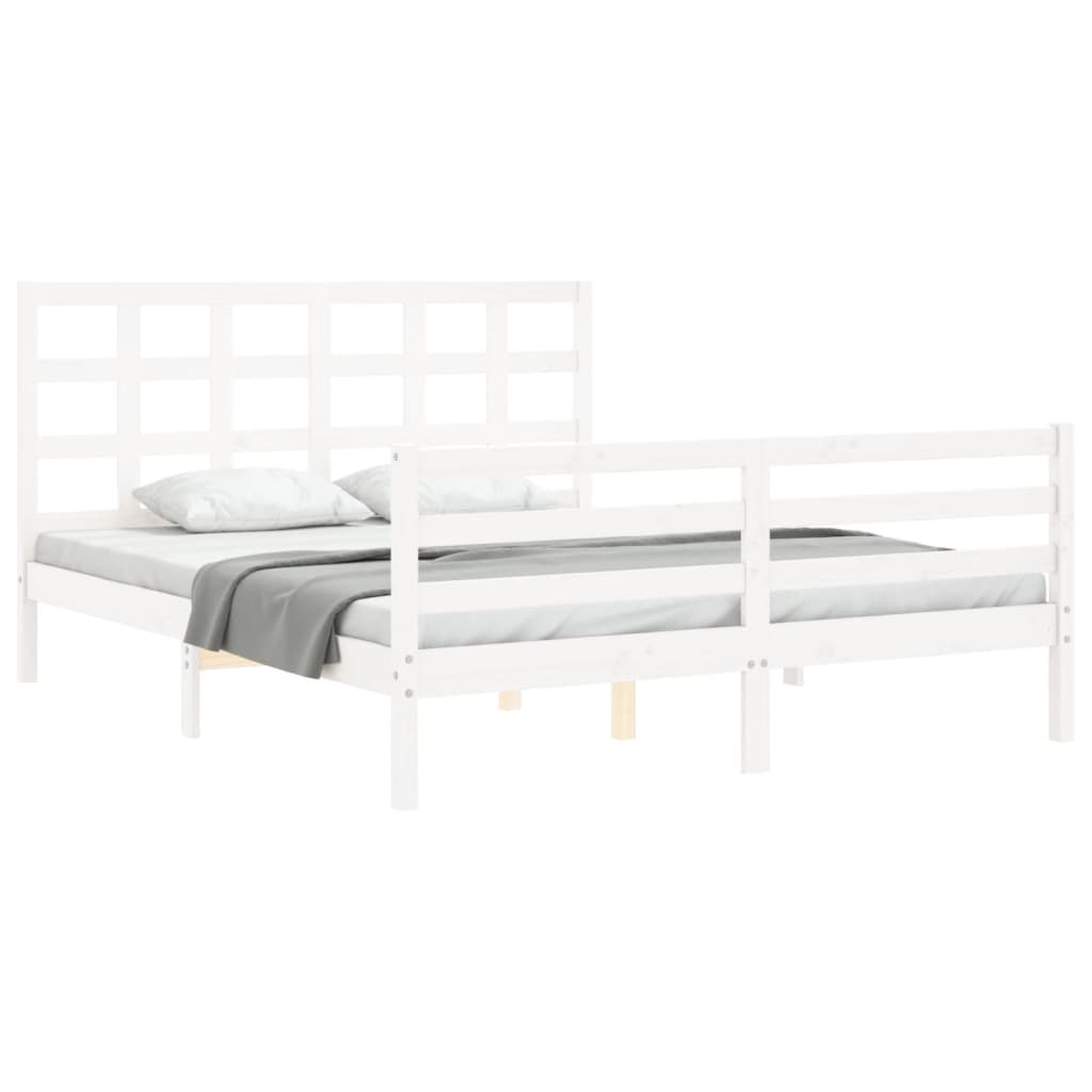 vidaXL Estructura de cama matrimonio con cabecero madera maciza blanco