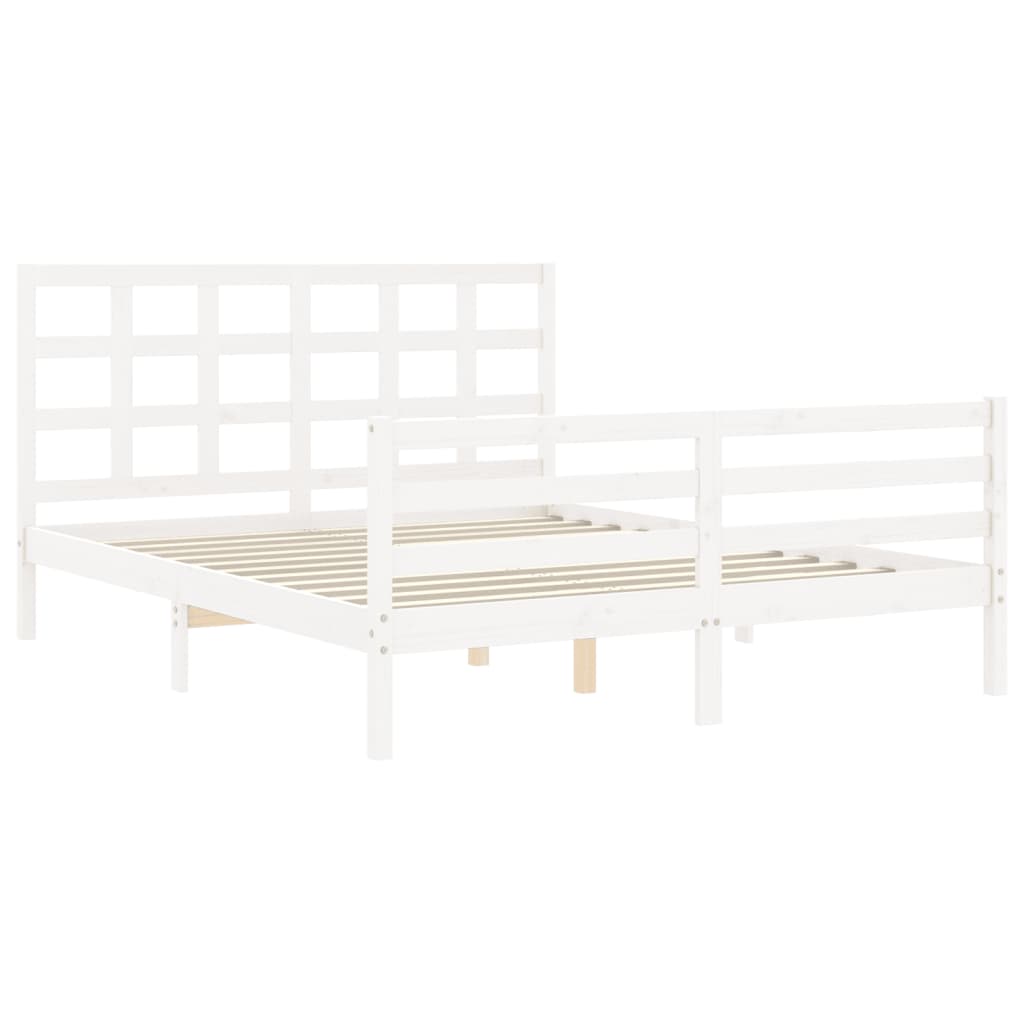 vidaXL Estructura de cama matrimonio con cabecero madera maciza blanco