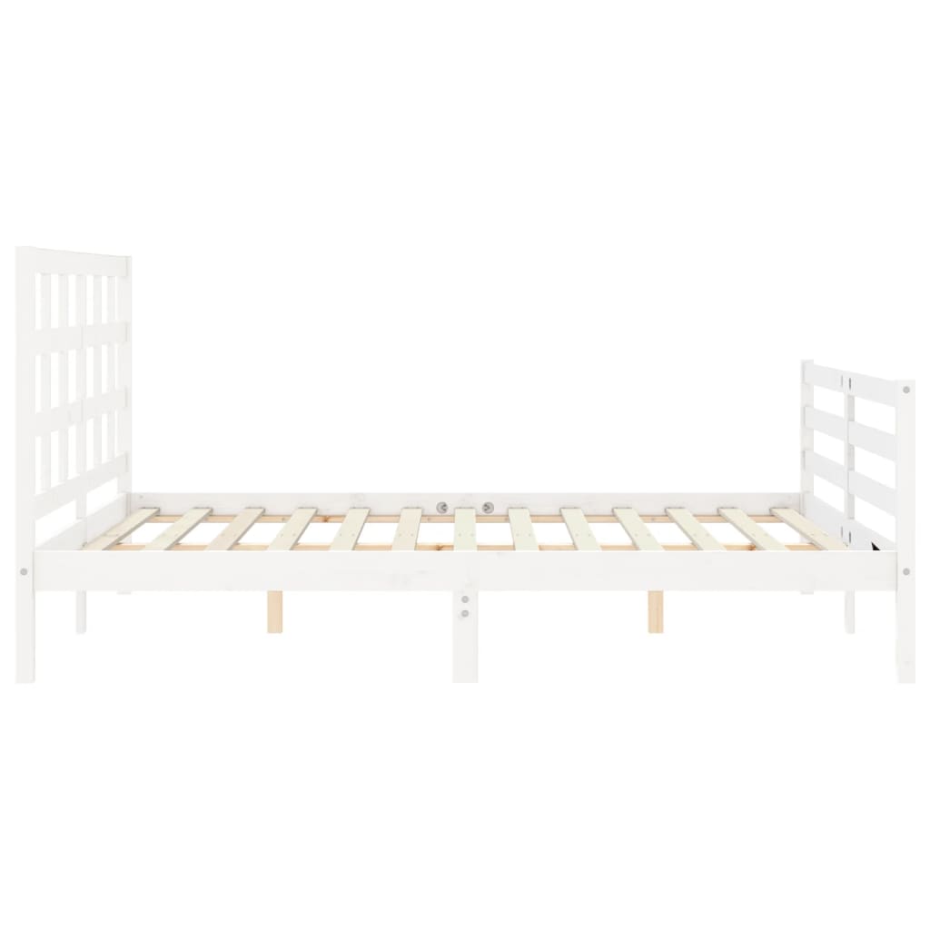 vidaXL Estructura de cama matrimonio con cabecero madera maciza blanco